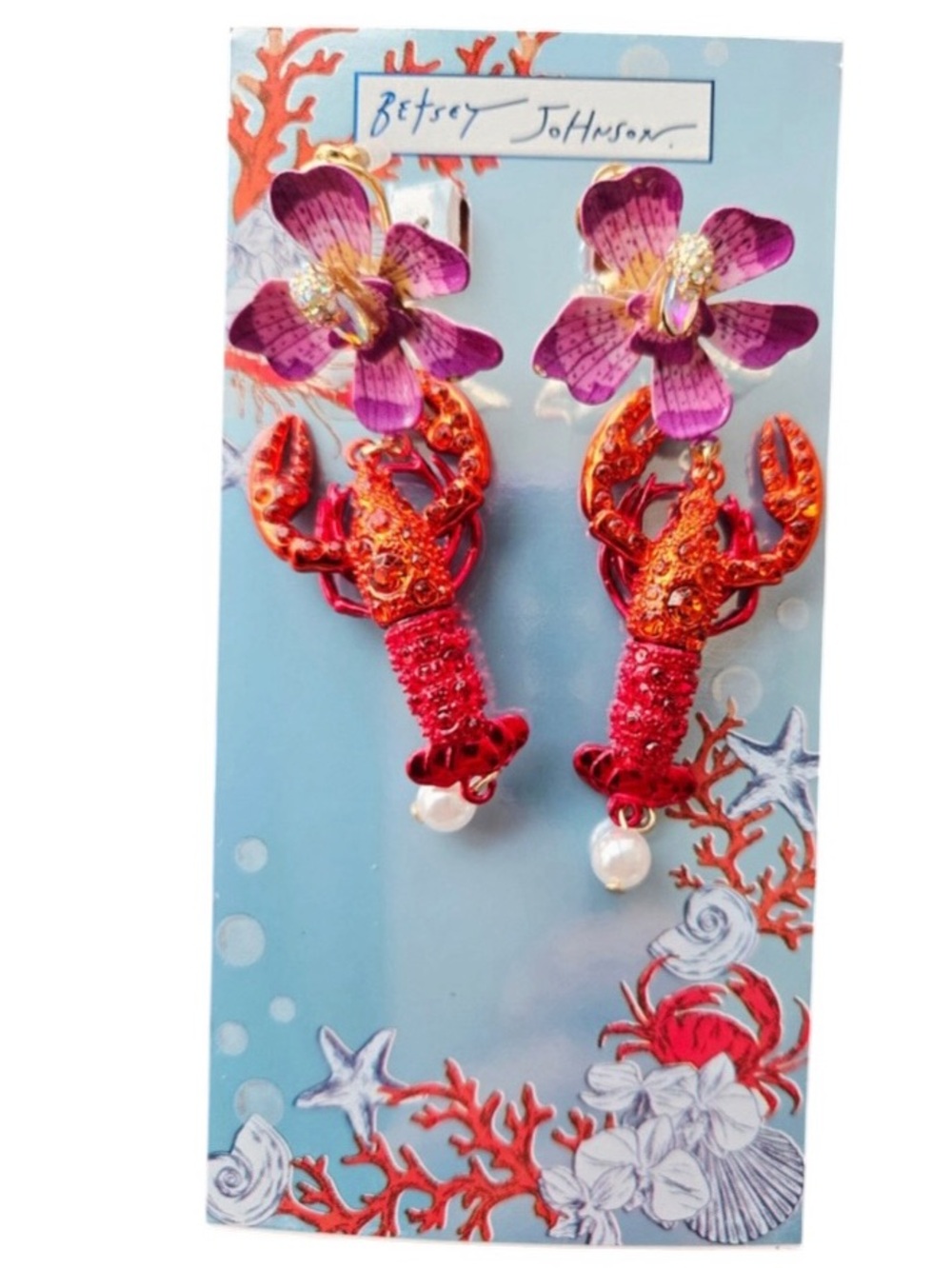 BETSEY JOHNSON Mermaid Jewels Sea Life Lobster & Orchid Beach Earrings NEW NWT